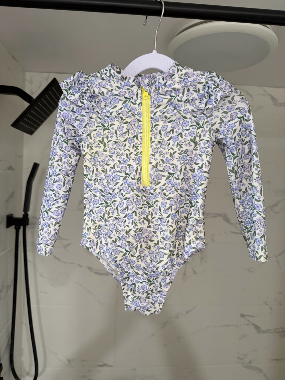 George Purple Floral Long-Sleeve Rashguard with Yellow Zip